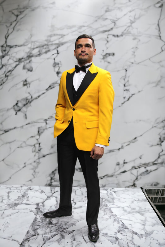 Kingsman Yellow Tuxedo With Black Lapels